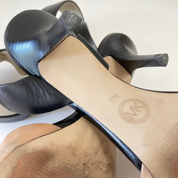 Michael KORS JULIETA Black Tan Leather Wide Ankle Strap Pointed Toe Slingback 8M - Picture 10 of 16